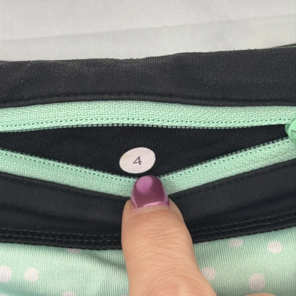 LULULEMON Run Inspire Crop II Black Mint Moment Polka Dot Size 4